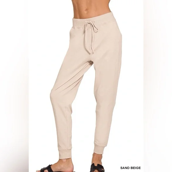 ZENANA NWT Joggers Cotton Sand Beige Pants Size small - X-Large - Picture 1 of 1